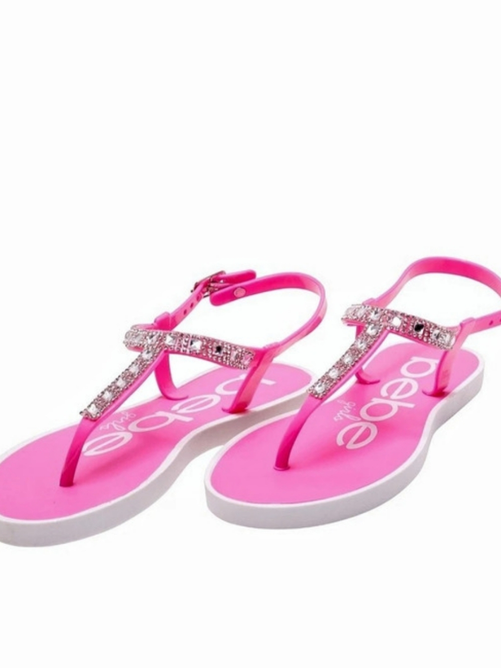 bebe Rhinestone Thong Sandals Pink & White Girls XL